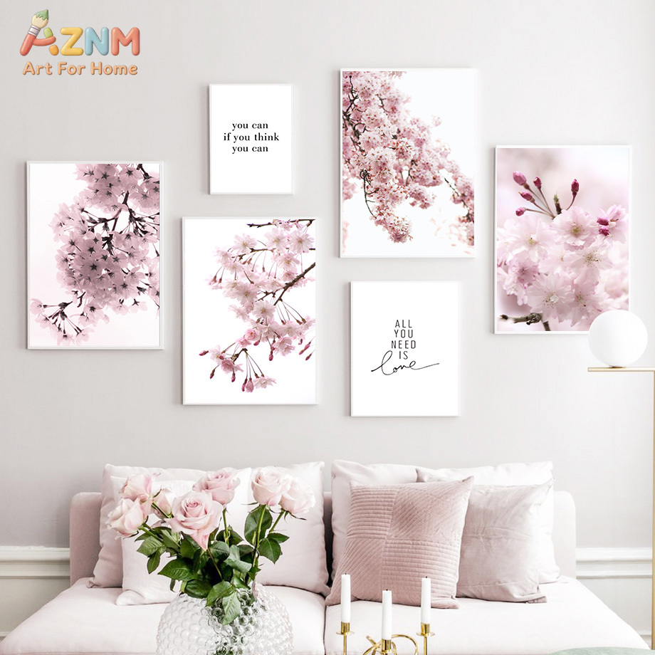 Photography Quotes Inspirational - AZNM Leinwand-Wandkunst mit rosa Kirschblüten, Blumenfotografie