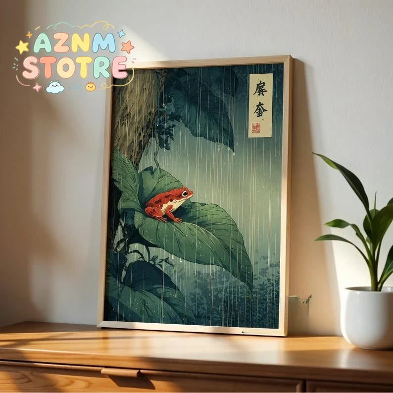 Photography Hobby - 1 Stück japanisches Frosch-Leinwandbild, ungerahmter Vintage-Regenwald-Wanddruck,