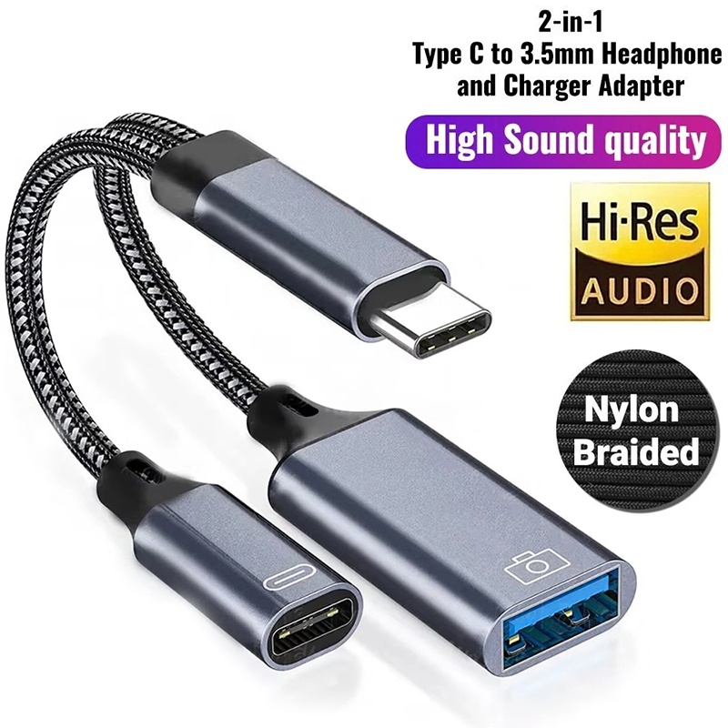 Tethering Cable Usb - 2-in-1 USB-Typ-C-auf-3,5-mm-Aux-Audio-Dongle-Adapter, Typ-C-auf-3,5-mm-Klinkenkabel, Kopfhörerkabel-Konverter für iPhone,