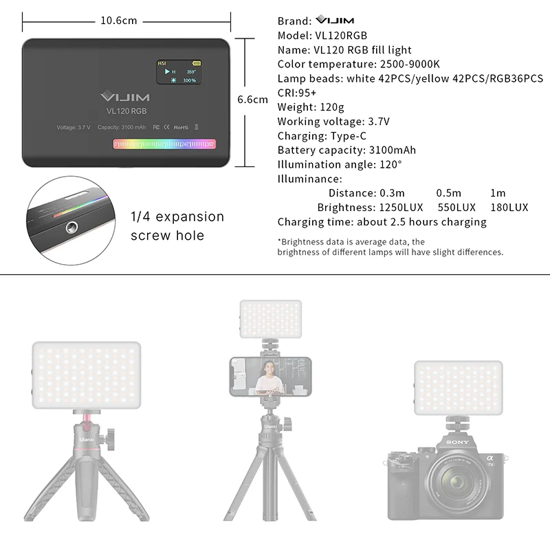 2026 Neu 120 RGB Taschen-Fill- – Photography With Mobile Bewertung und Preis